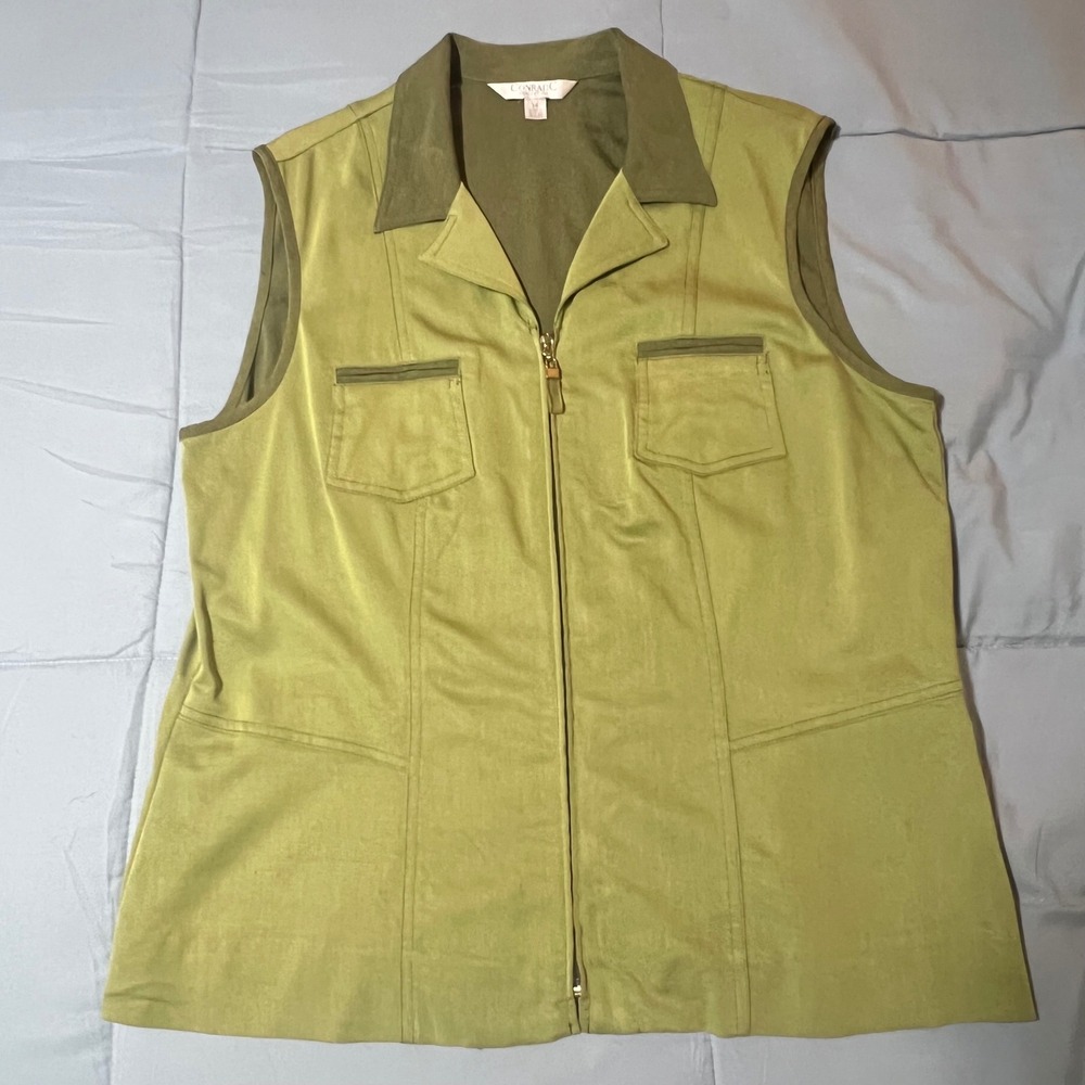Conrad C Collection‎ Lime Olive Green Stretch Wonen's  Zip Front Vest Sz 14